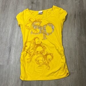 Yellow y2k mcbling Southpole affliction type shirt